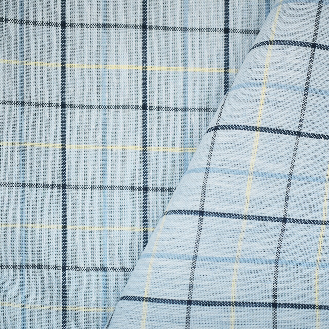 Blue-Yellow-Multi Spence Bryson Check Plaid Irish Linen Slub Woven Fabric By the Yard